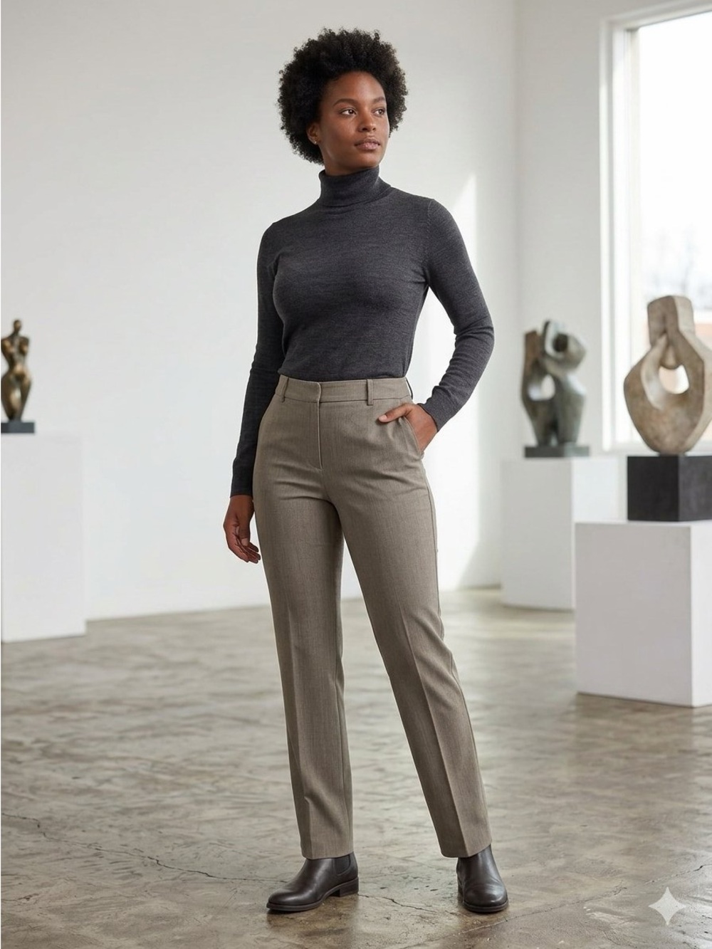 Ann Taylor Straight-Leg Dress Trousers in Taupe
